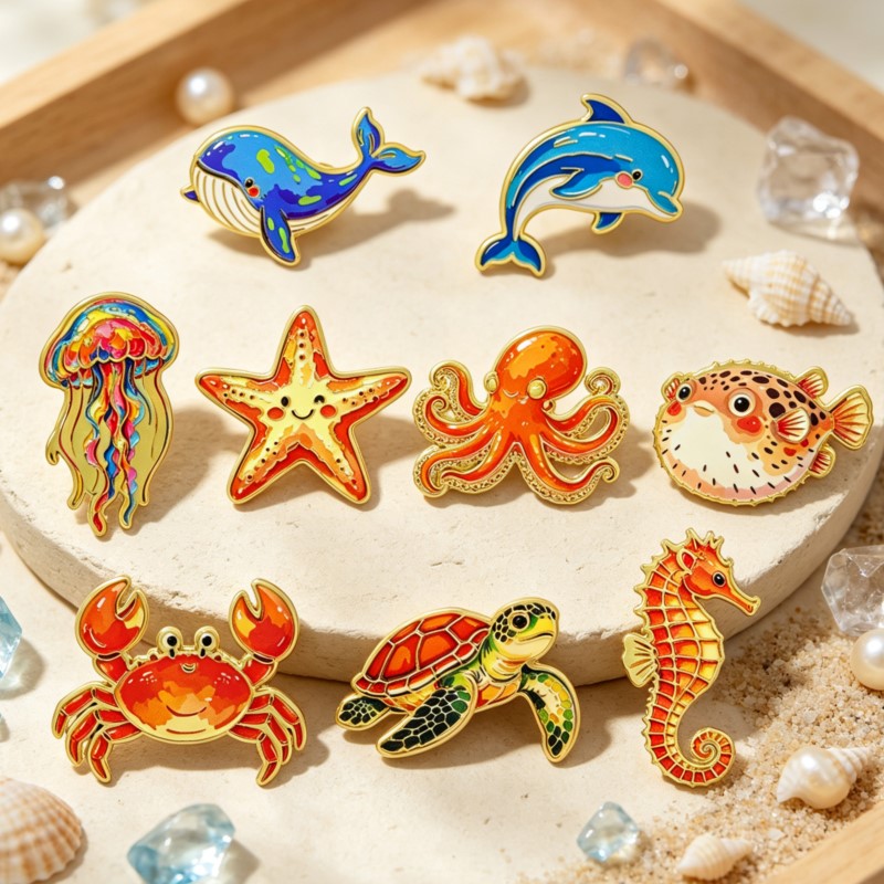 Enamel Pin Set - Broche Esmaltado de Animais Marinhos Vibrantes,