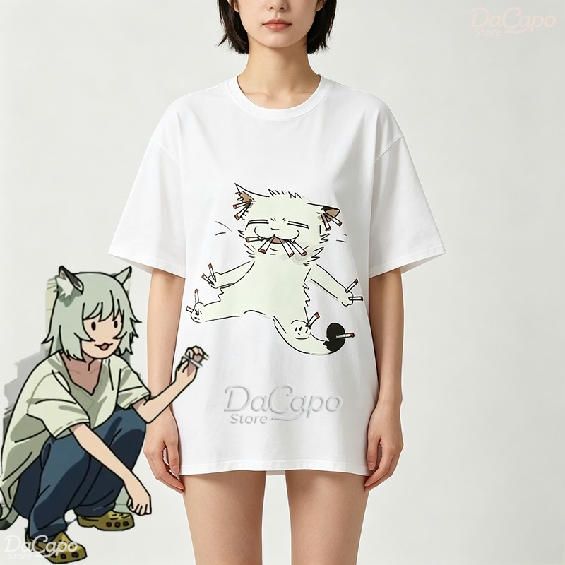 Anime Merchandise Shirt - Camiseta Casual de Algodão Chainsmoker Cat